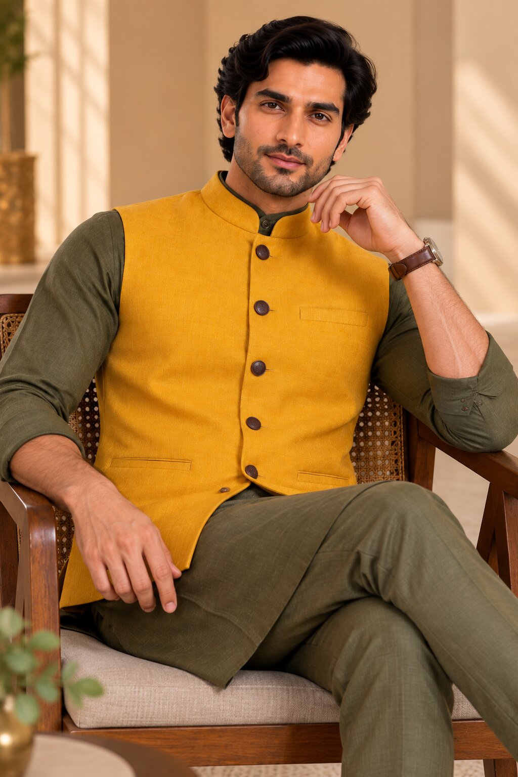 Men’s Yellow Nehru Jacket Bundi