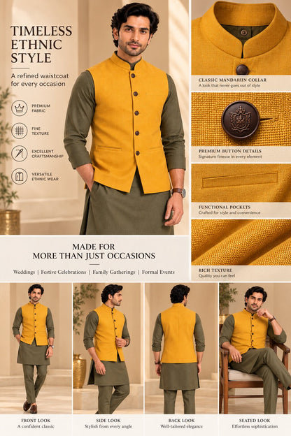 Men’s Yellow Nehru Jacket Bundi