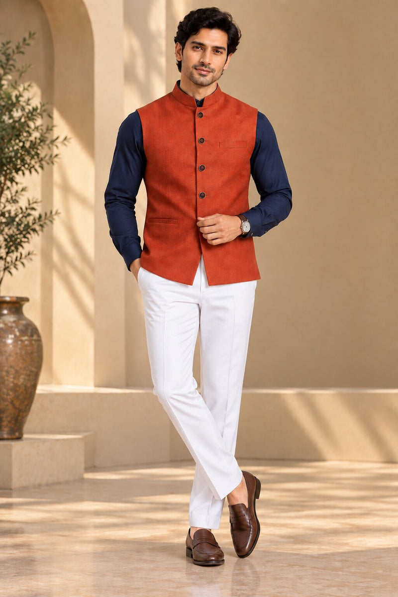 Men’s Orange Nehru Jacket Bundi