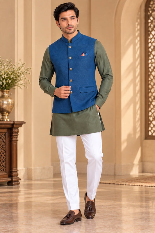 Men’s Rama Blue Nehru Jacket Bundi