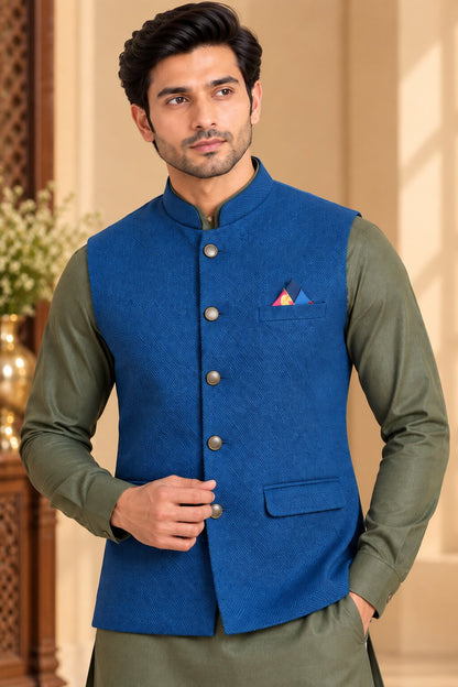 Men’s Rama Blue Nehru Jacket Bundi
