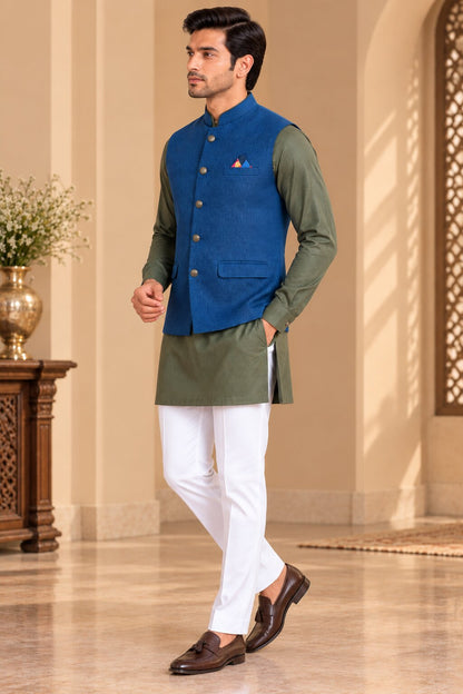 Men’s Rama Blue Nehru Jacket Bundi
