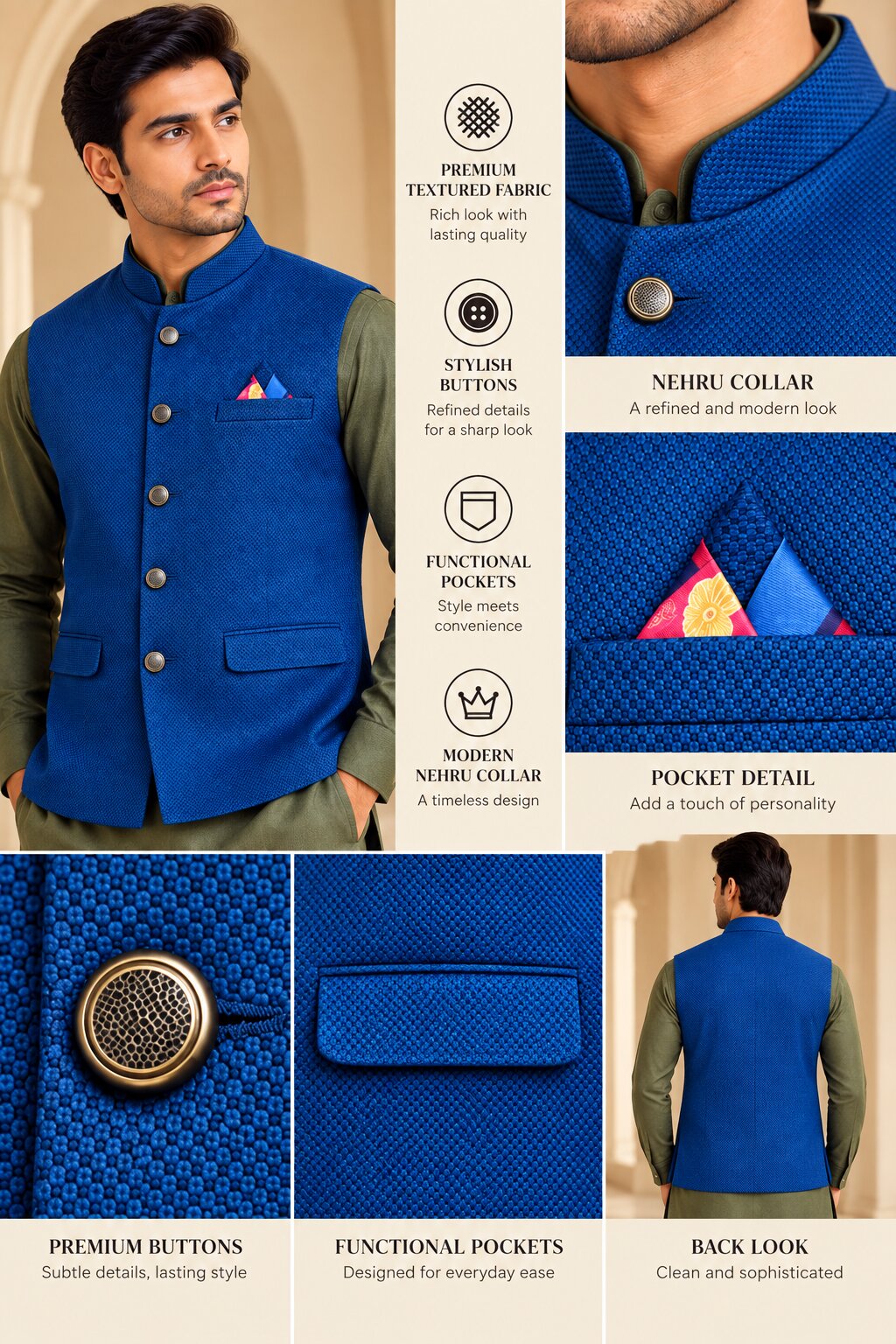 Men’s Rama Blue Nehru Jacket Bundi