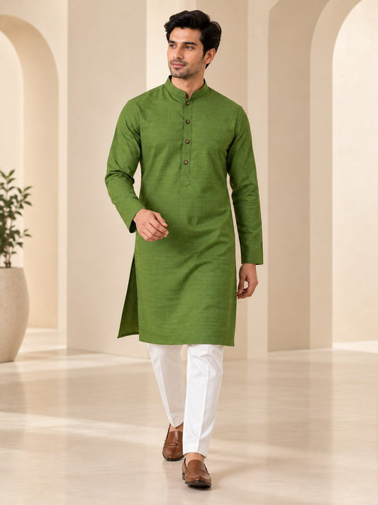 Cotton Kurta - Mehandi Green WKRA138