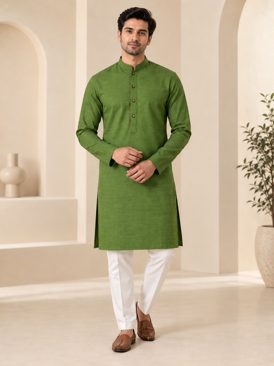 Cotton Kurta - Mehandi Green WKRA138