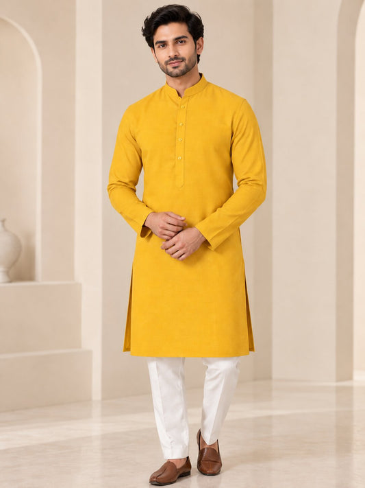 Cotton Kurta - Yellow-GKRJ87
