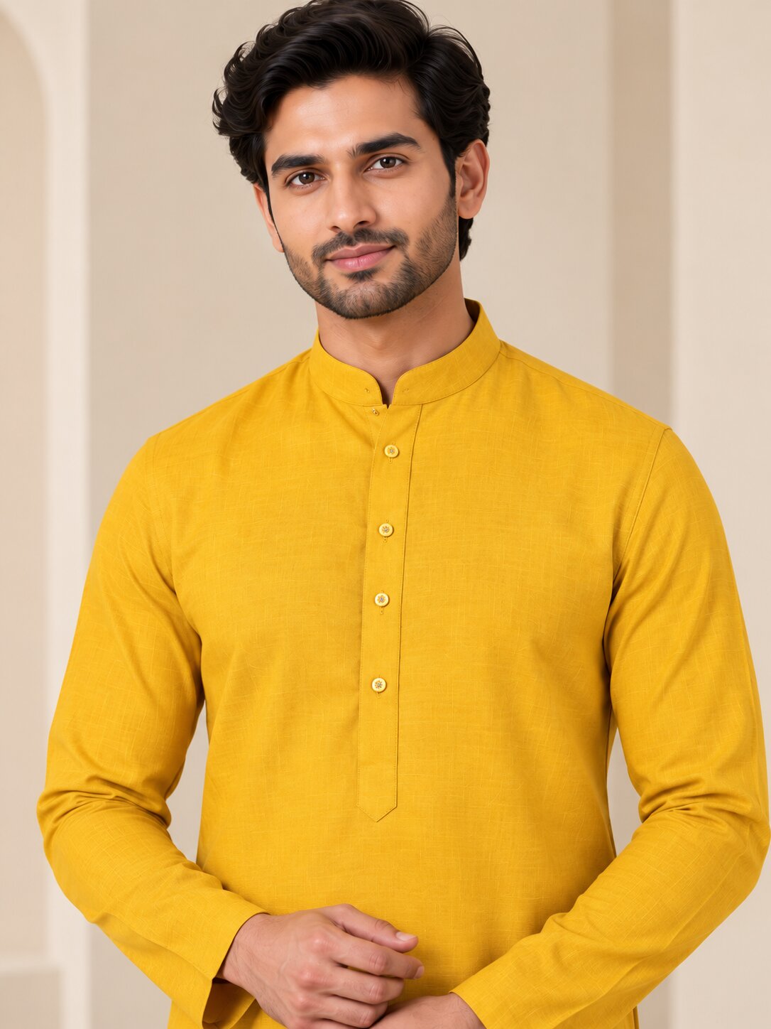 Cotton Kurta - Yellow-GKRJ87