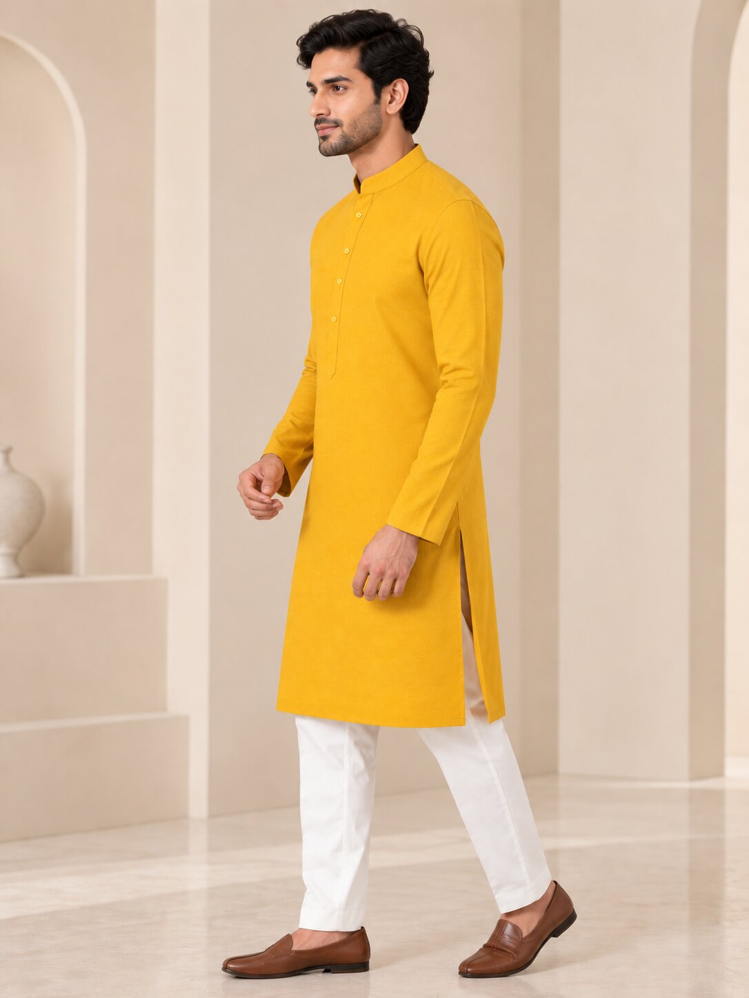 Cotton Kurta - Yellow-GKRJ87