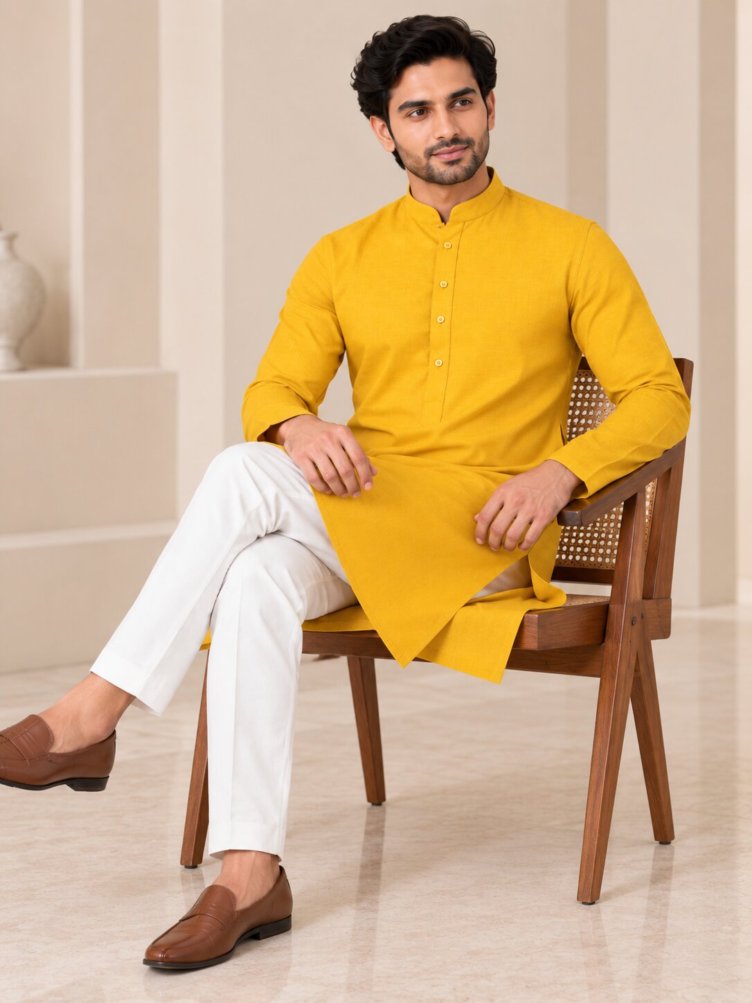 Cotton Kurta - Yellow-GKRJ87