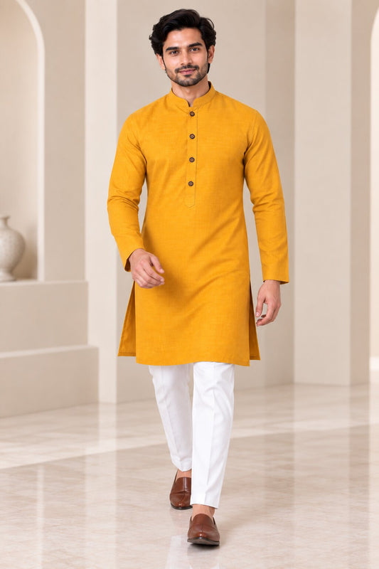 Cotton Kurta - Deep Yellow- WKRA116