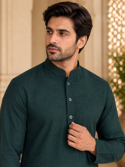 Cotton Kurta - Dark Green- GKRJ87