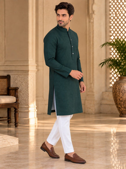 Cotton Kurta - Dark Green- GKRJ87