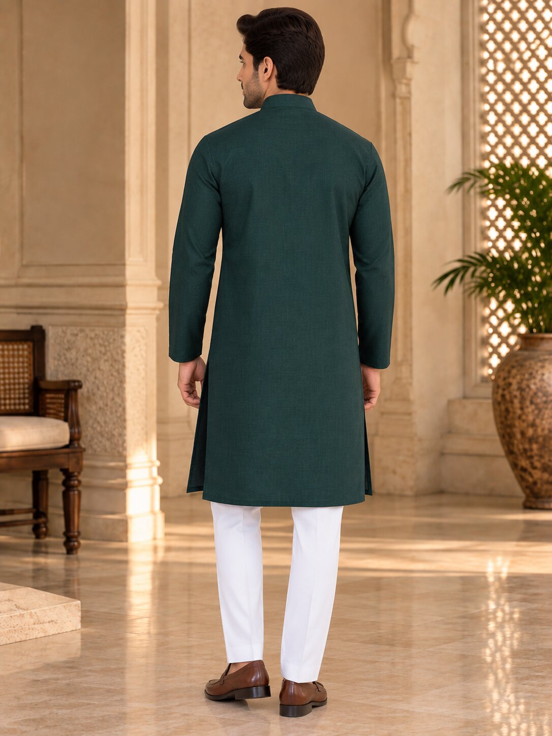 Cotton Kurta - Dark Green- GKRJ87