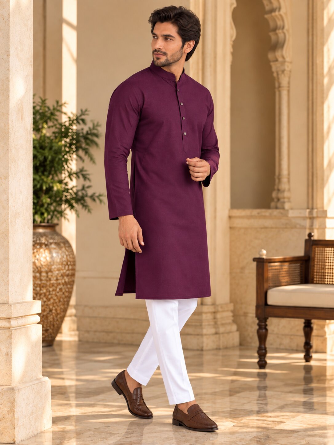 Cotton Kurta - Magenta-GKRJ87