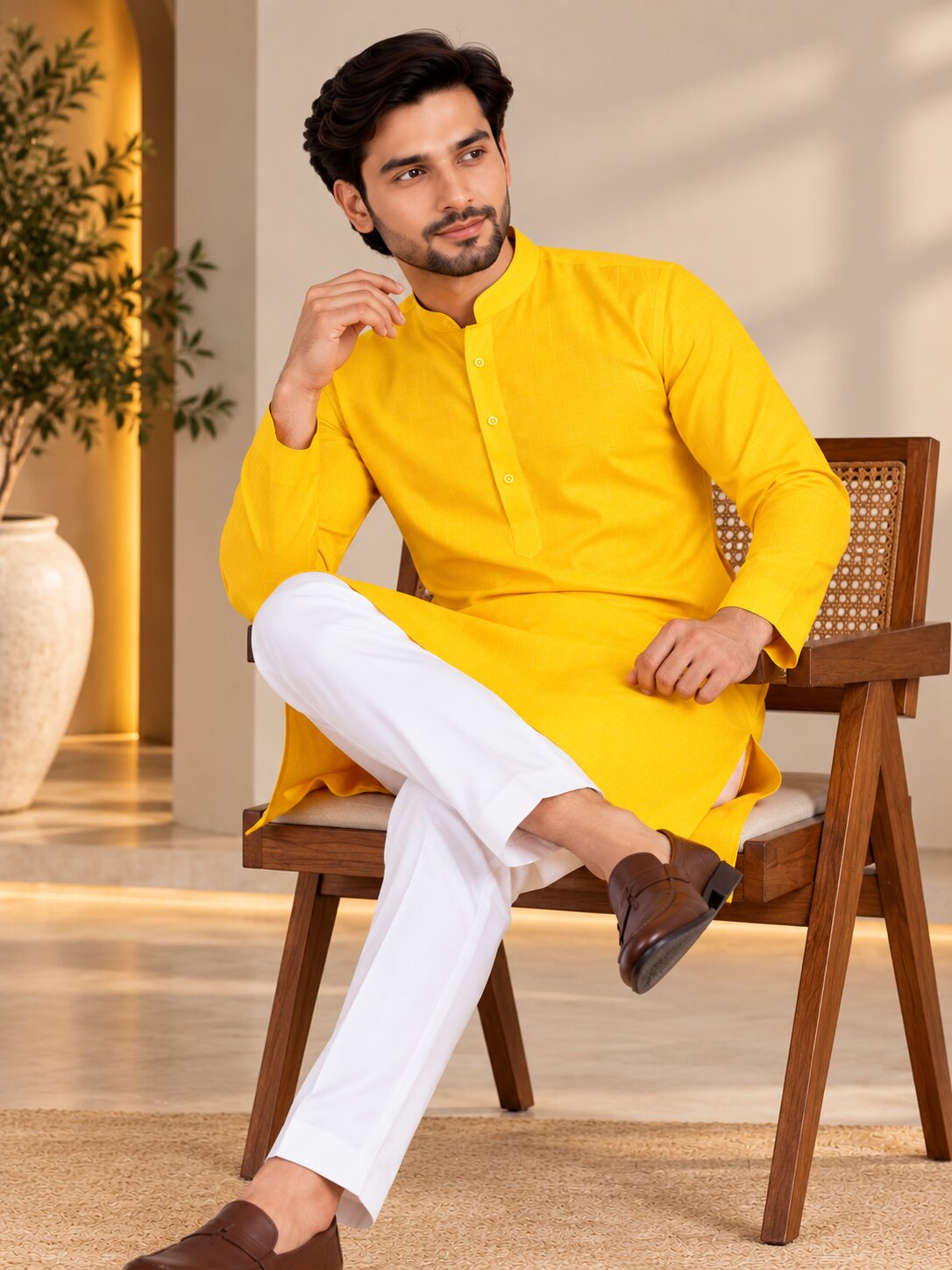 Men Premium Bright Yellow Kurta Pyjama Set