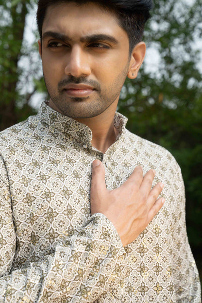 Printed Cotton Kurta - Olive