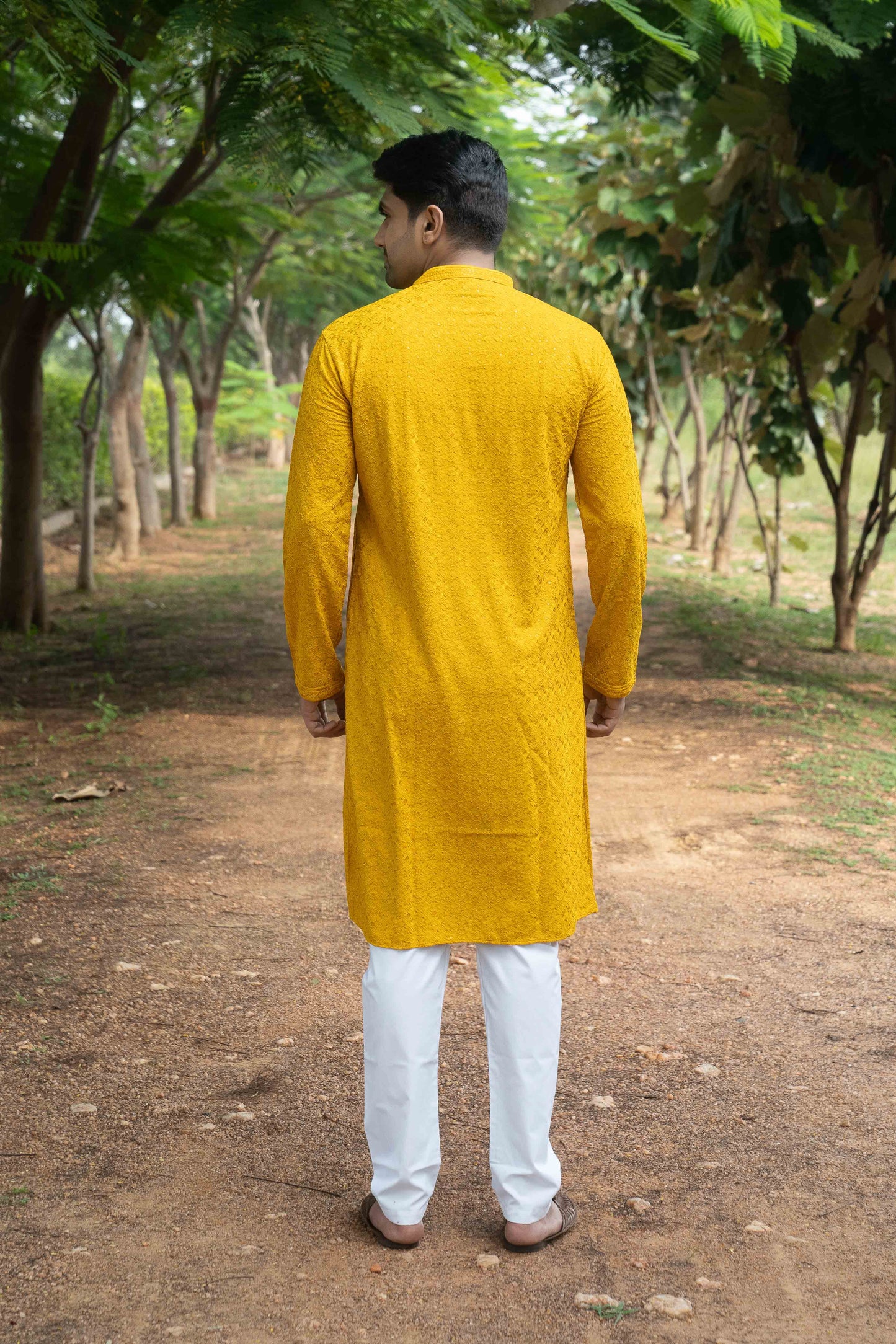 Chikan Kari Kurta - Yellow