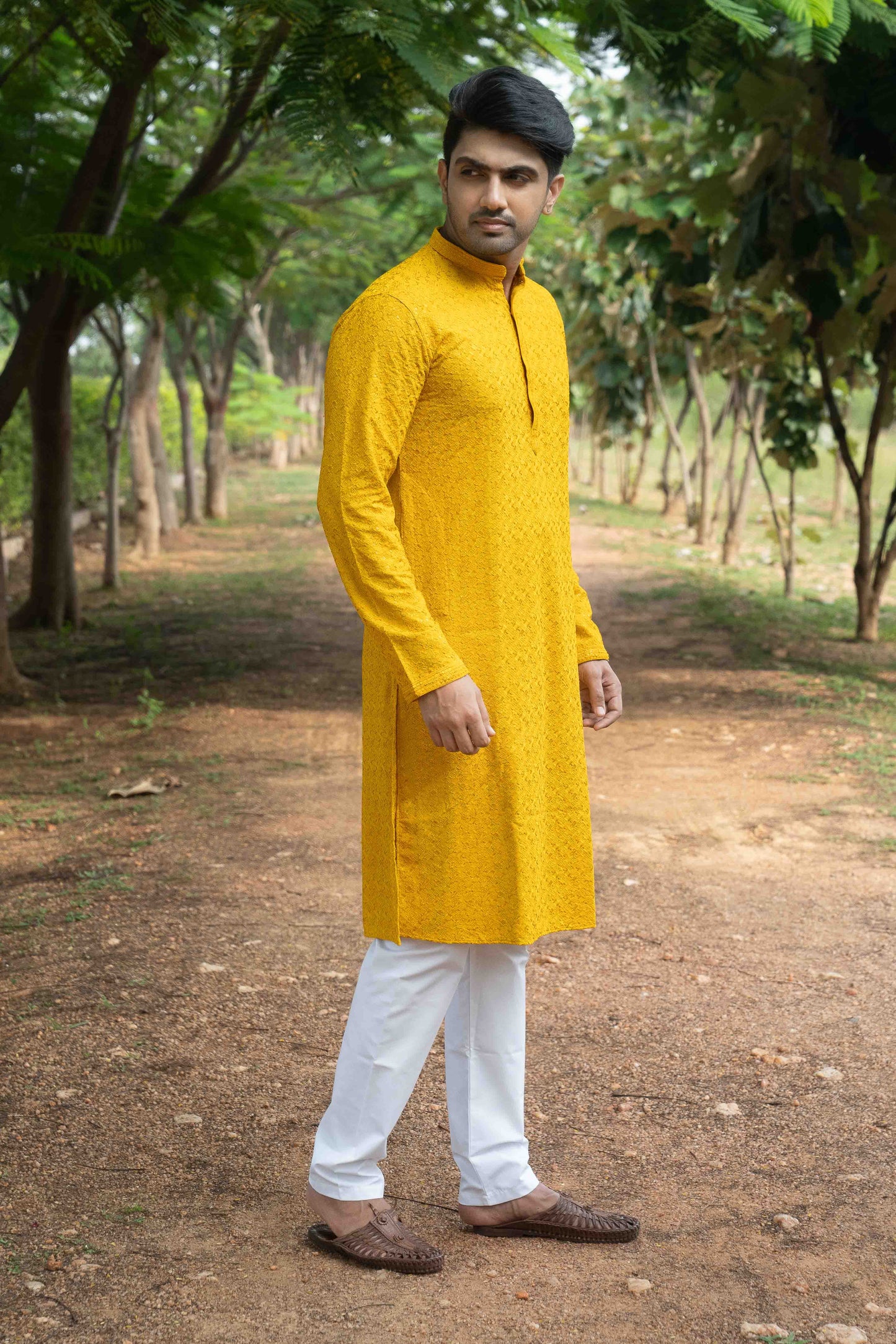 Chikan Kari Kurta - Yellow