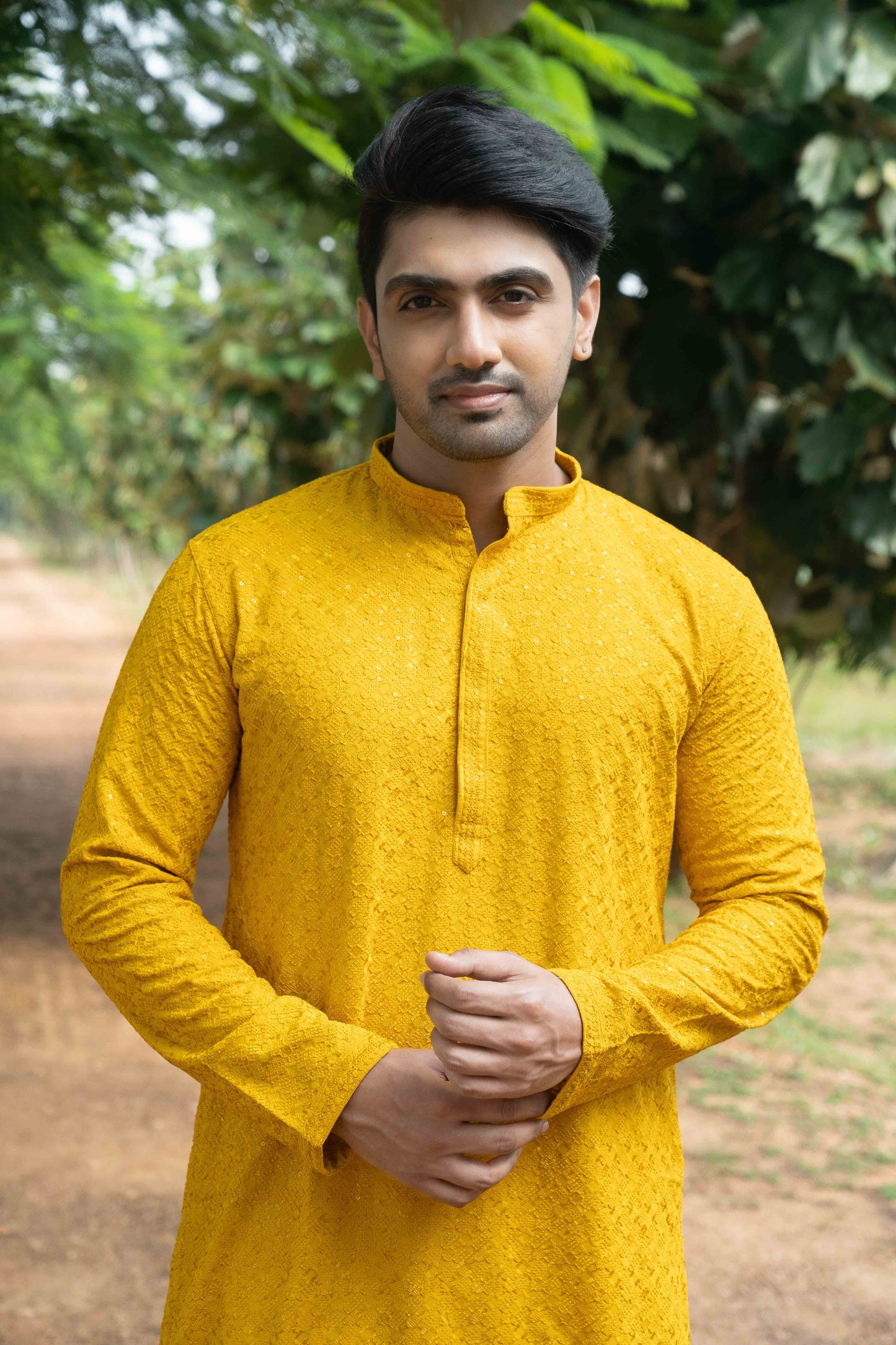 Chikan Kari Kurta - Yellow