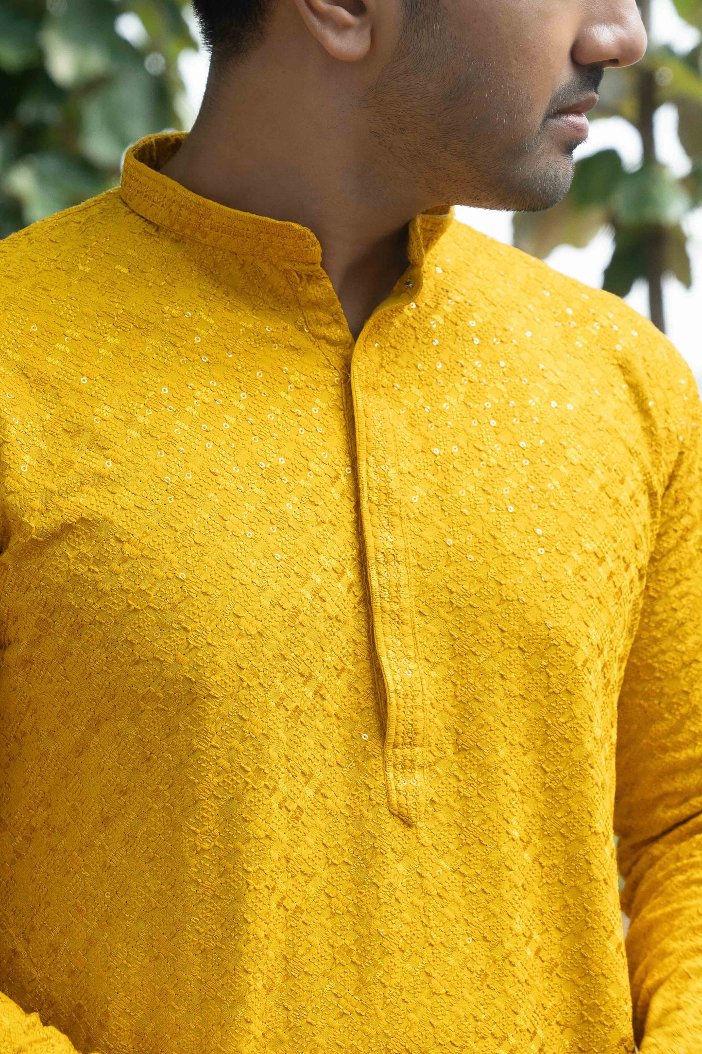 Chikan Kari Kurta - Yellow