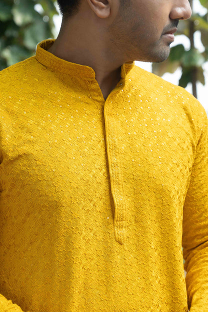 Chikan Kari Kurta - Yellow