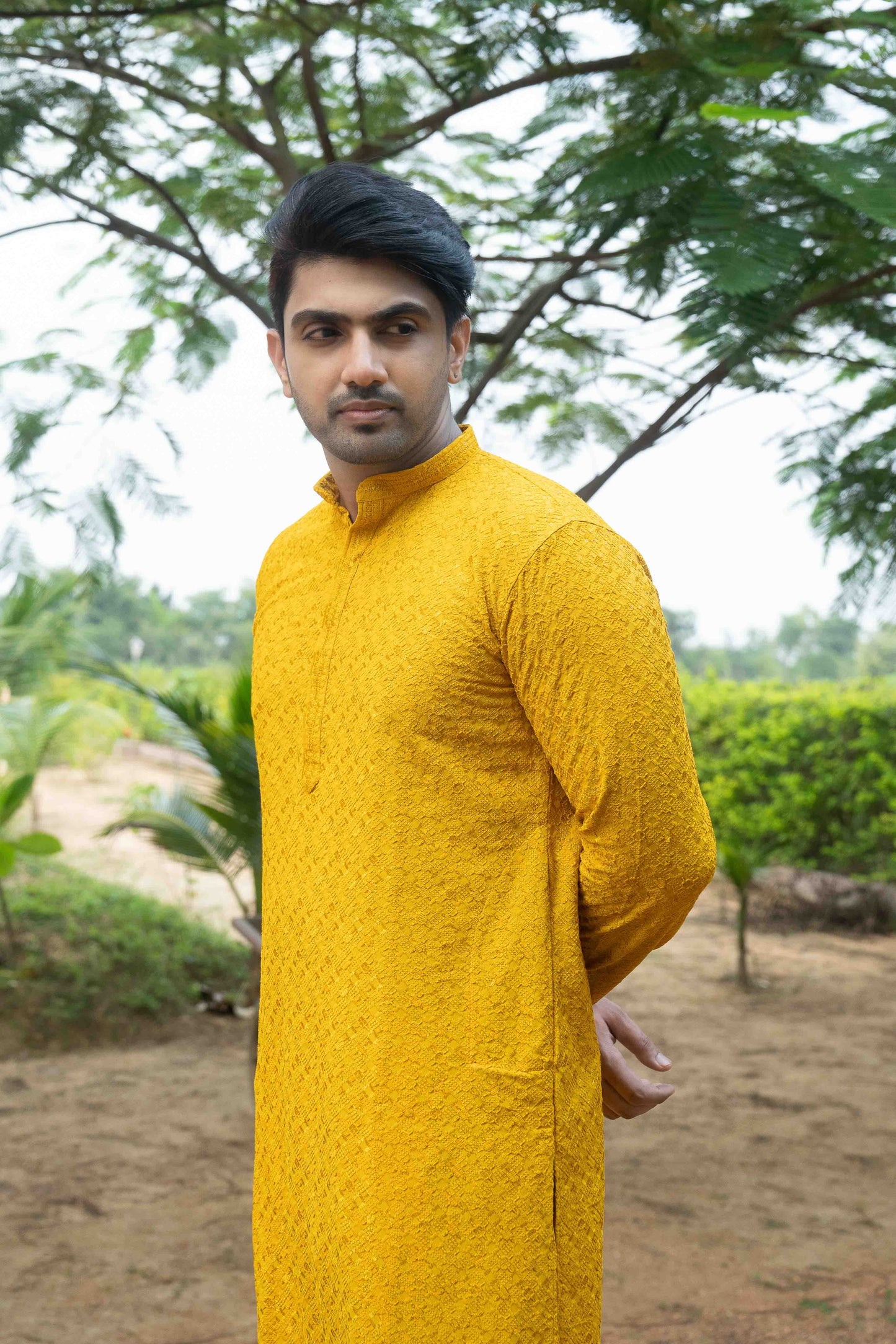 Chikan Kari Kurta - Yellow