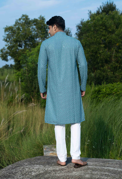 Chikan Kari Kurta - Teal