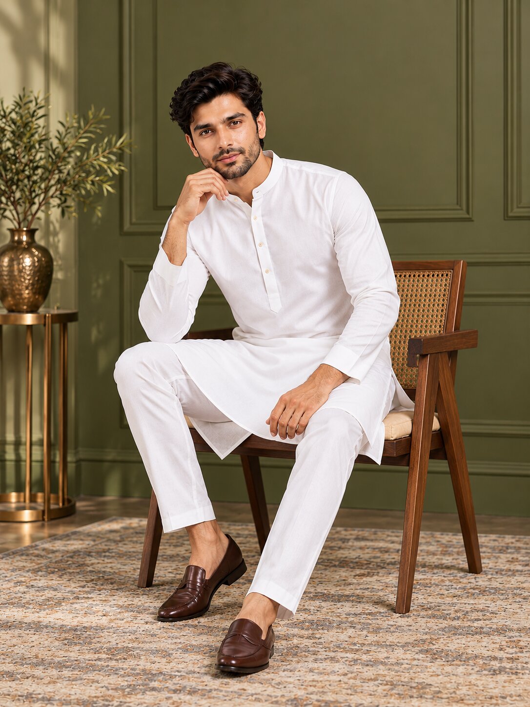 Men Classic White Solid Kurta
