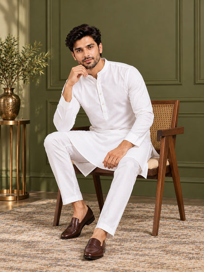 Men Classic White Solid Kurta