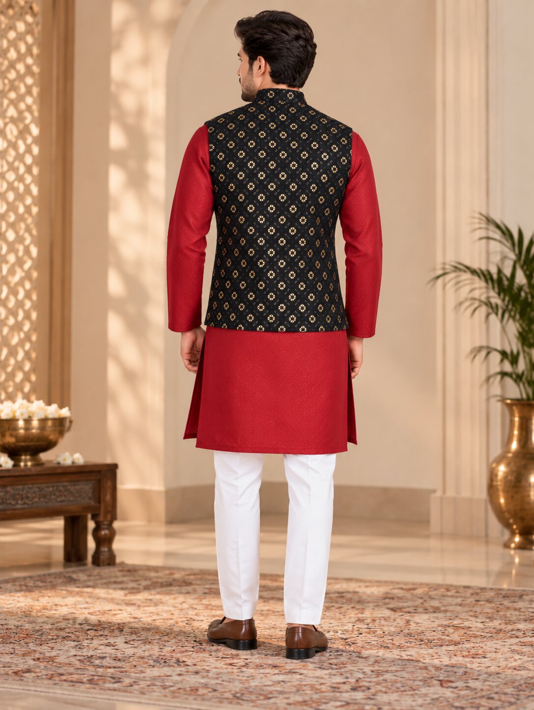 Men's Black Printed Nehru Jacket