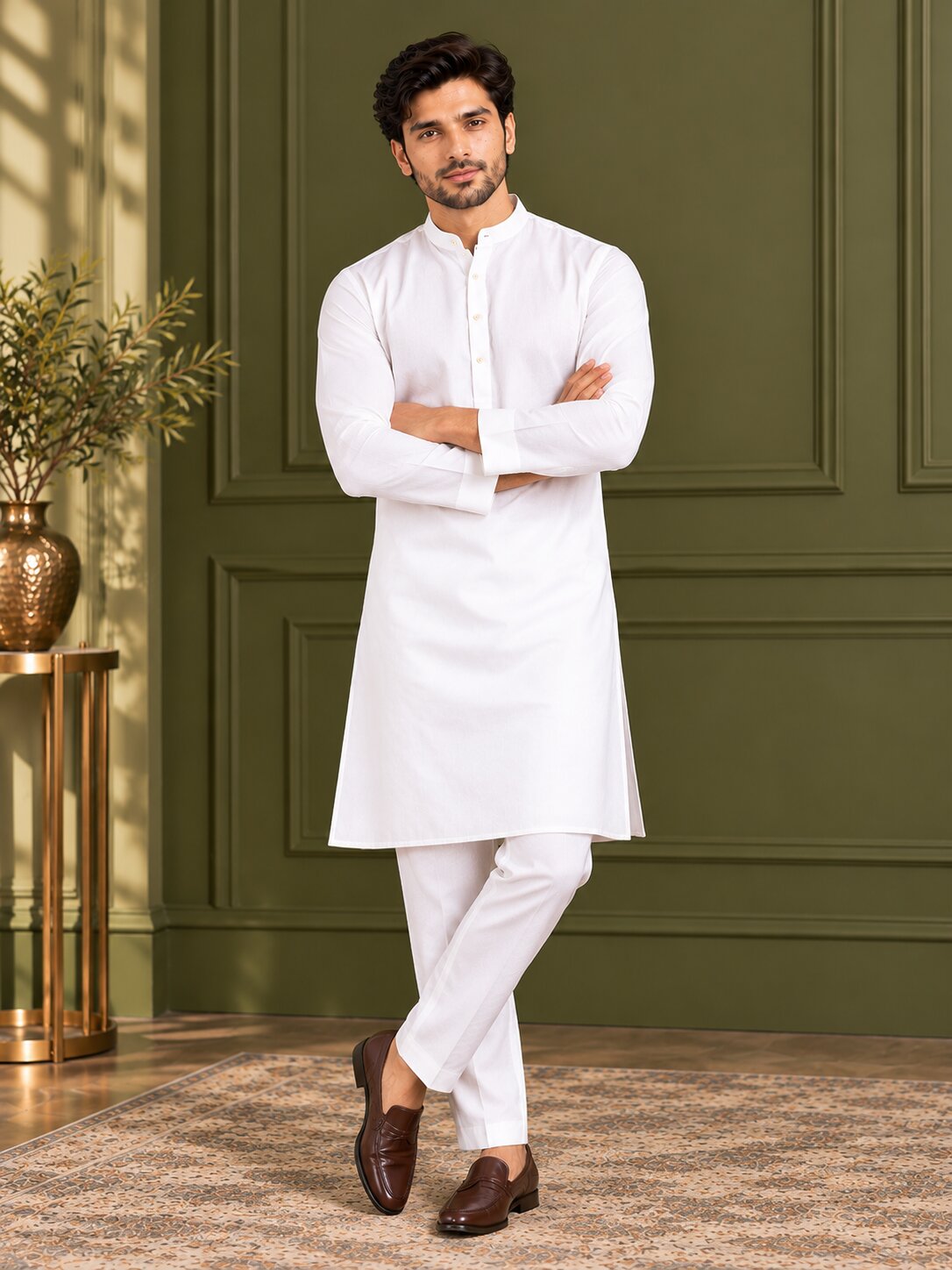 Men Classic White Solid Kurta