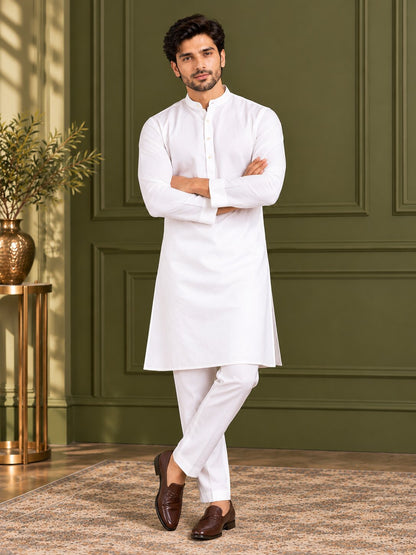 Men Classic White Solid Kurta