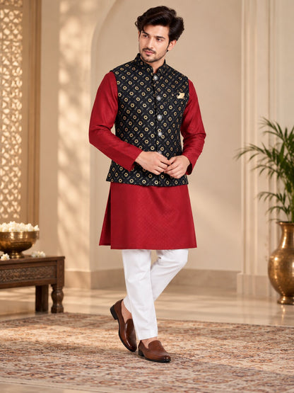 Men's Black Printed Nehru Jacket