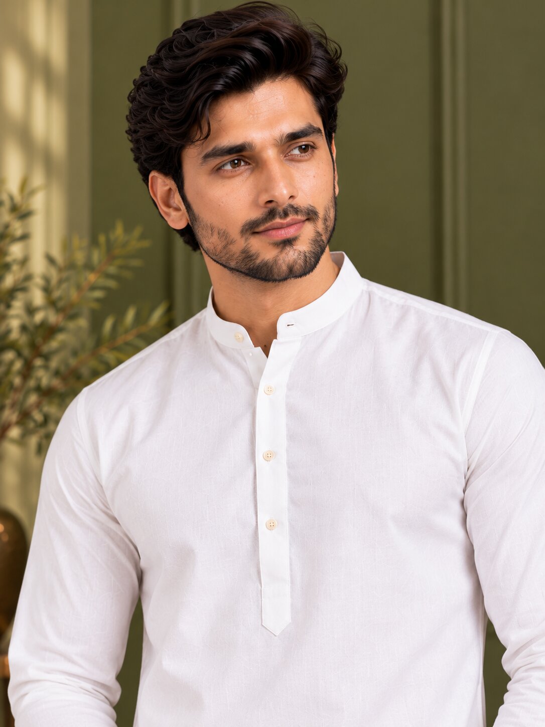 Men Classic White Solid Kurta