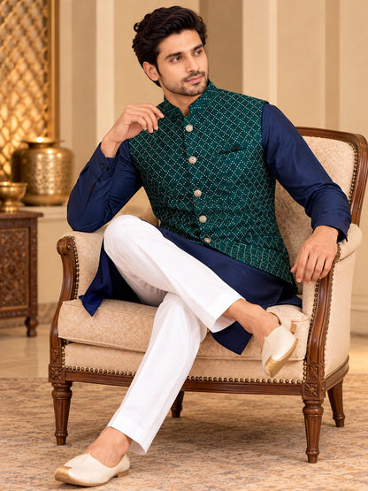 Men's Green Embellished Nehru Jacket