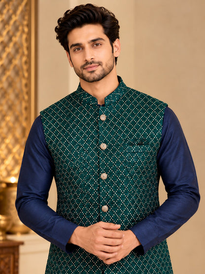 Men's Green Embellished Nehru Jacket
