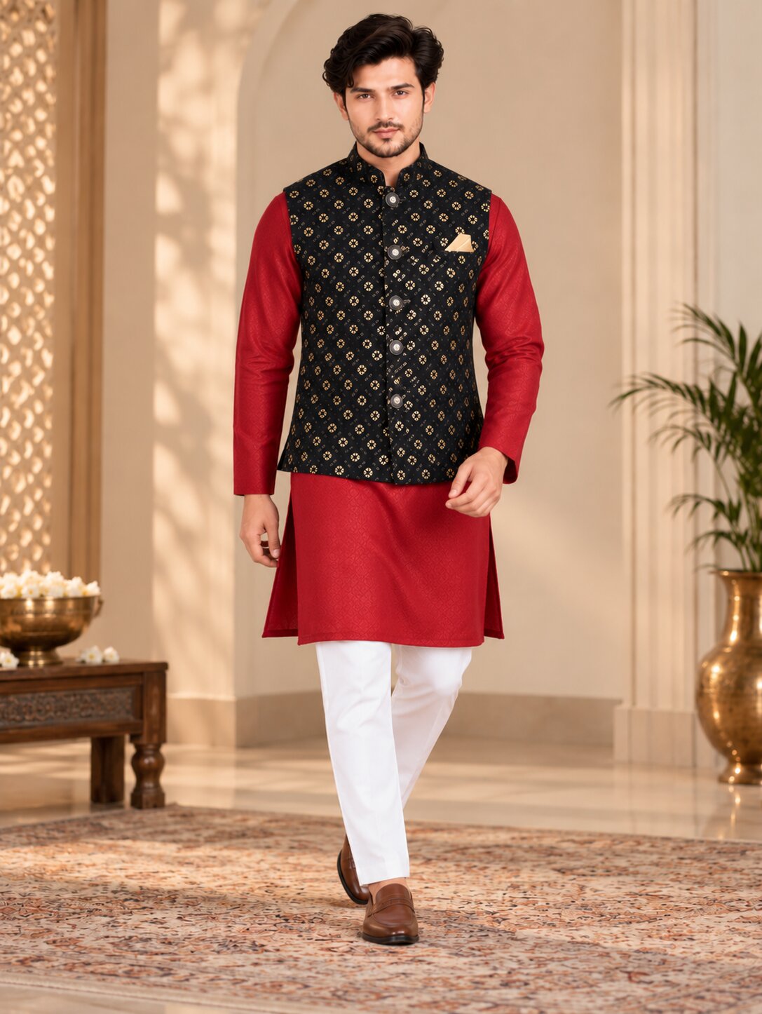 Men's Black Printed Nehru Jacket