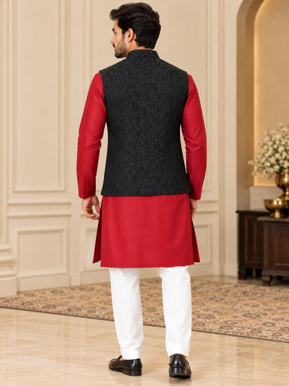 Men Black Floral Printed Nehru Jacket