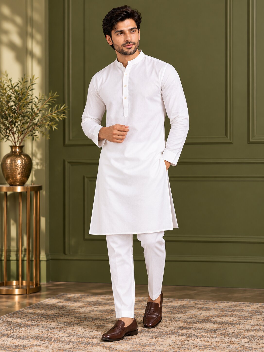 Men Classic White Solid Kurta
