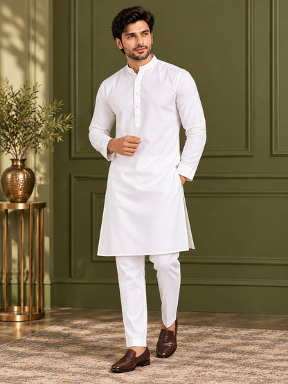 Men Classic White Solid Kurta