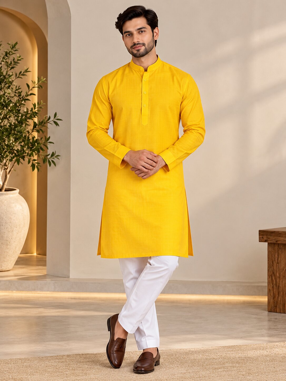 Men Premium Bright Yellow Kurta Pyjama Set