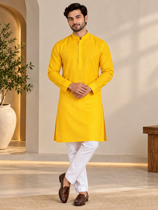 Men Premium Bright Yellow Kurta Pyjama Set