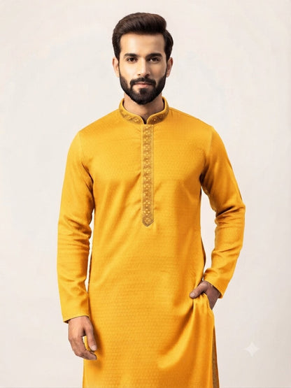 Men’s Yellow Embroidered Kurta Pajama