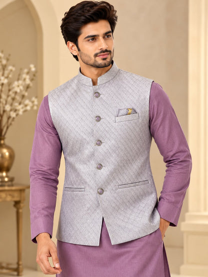 Men Light Purple Jacquard Nehru Jacket
