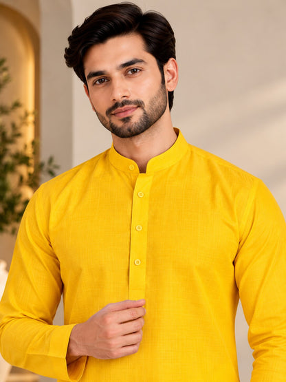 Men Premium Bright Yellow Kurta Pyjama Set