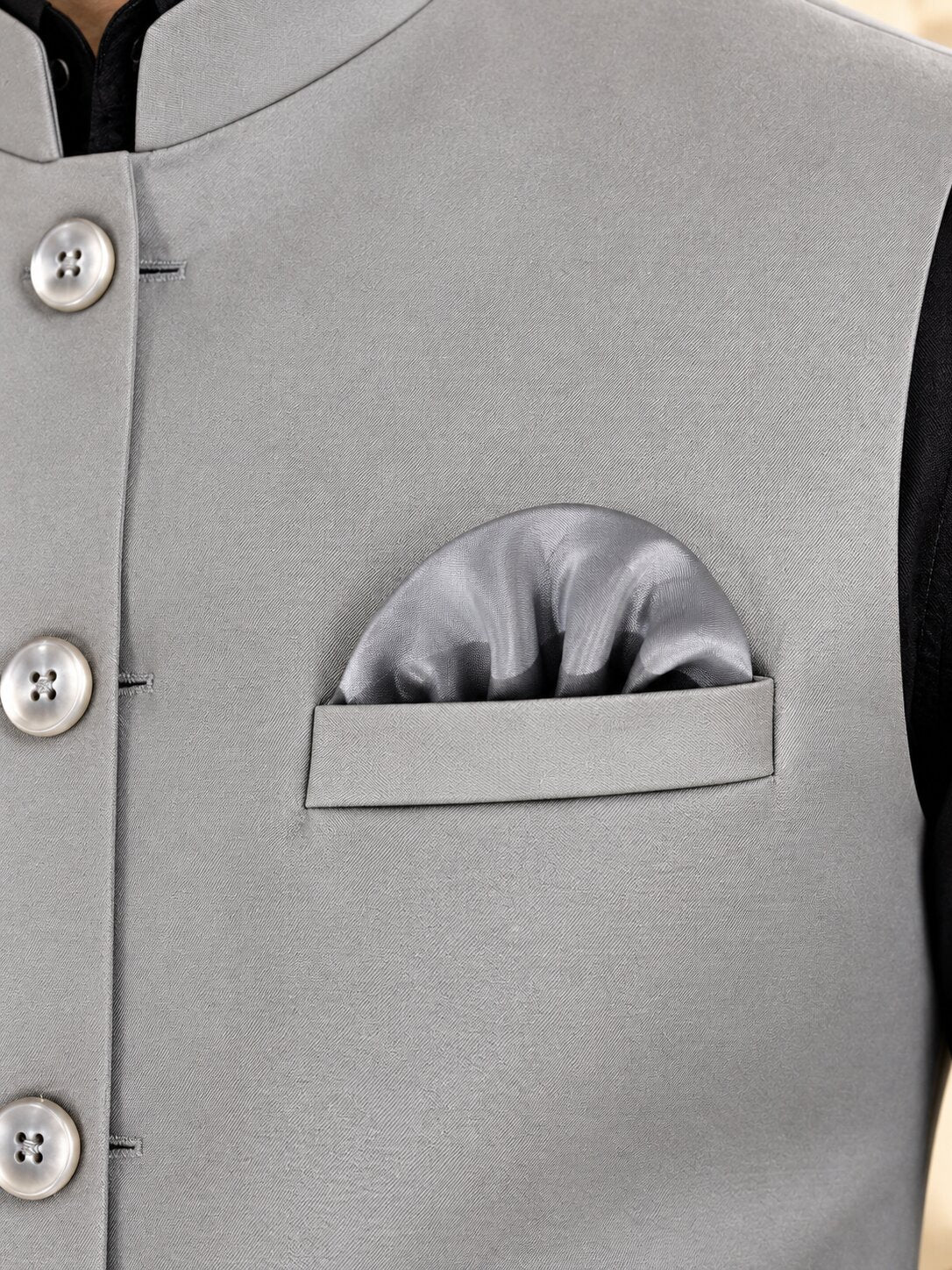 Men Premium Grey Solid Nehru Jacket (Bundi)