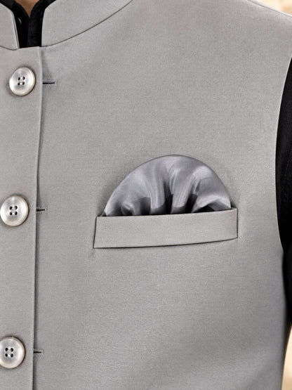 Men Premium Grey Solid Nehru Jacket (Bundi)