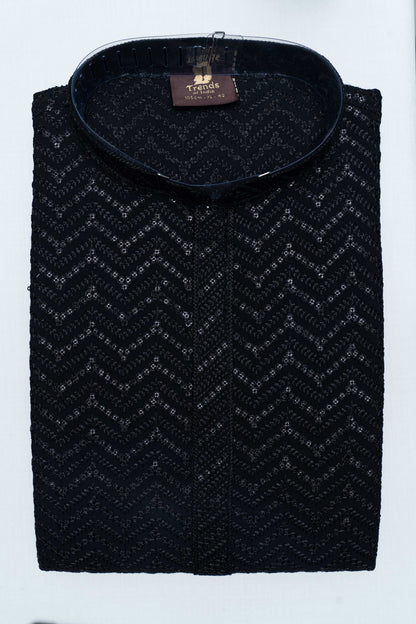 Chikan Kari Kurta - Black