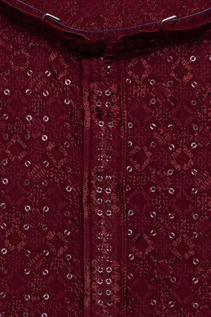 Chikan Kari Kurta - Maroon