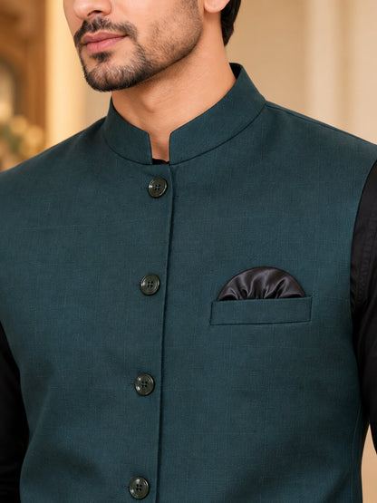Men Premium Bottle Green Nehru Jacket (Bundi)